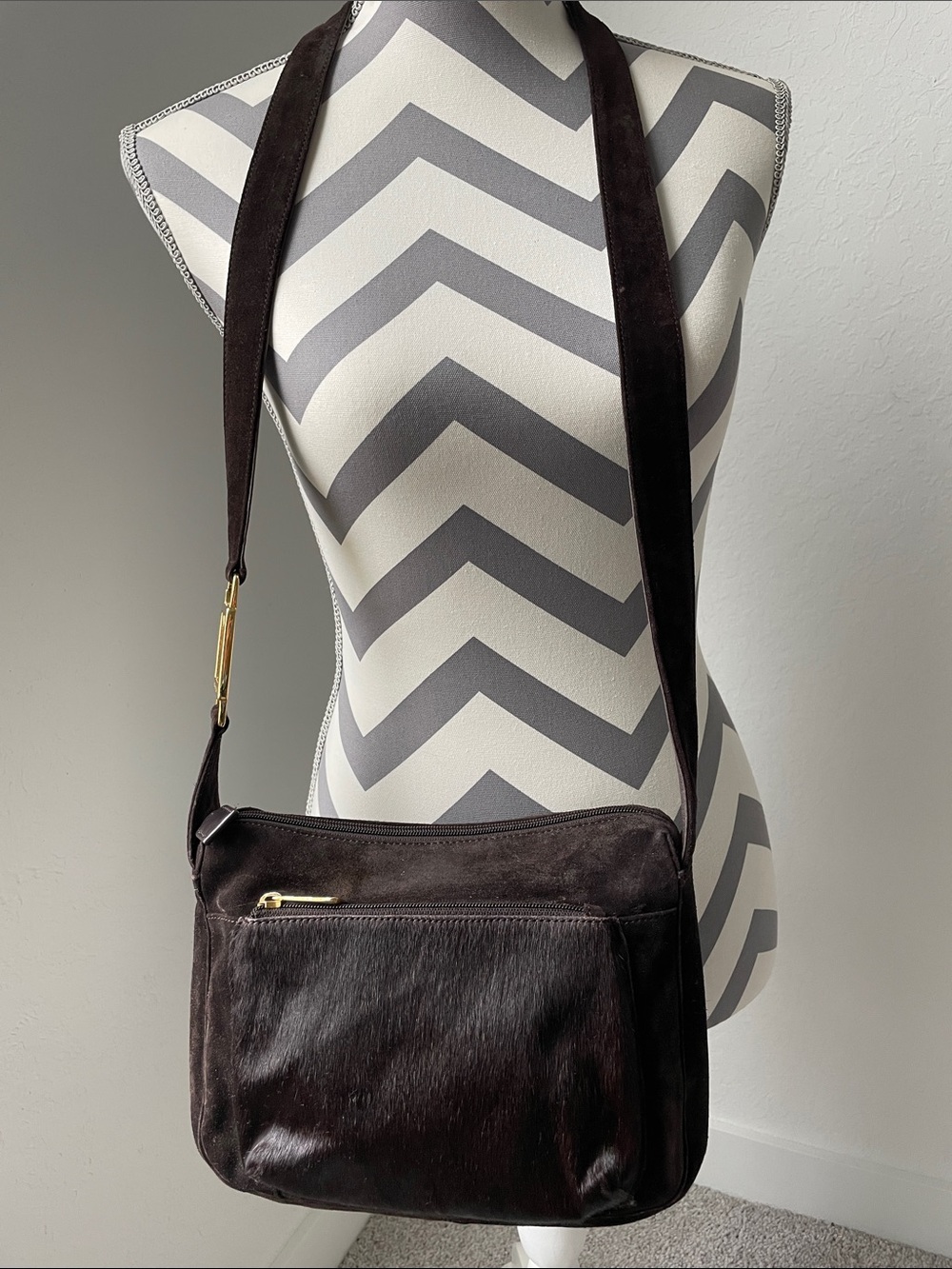 Americana by Sharif Dark Brown Suede Crossbody Bag